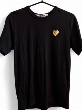 Comme des Garçons Black Short-Sleeve Crewneck Tee with Gold Heart Patch